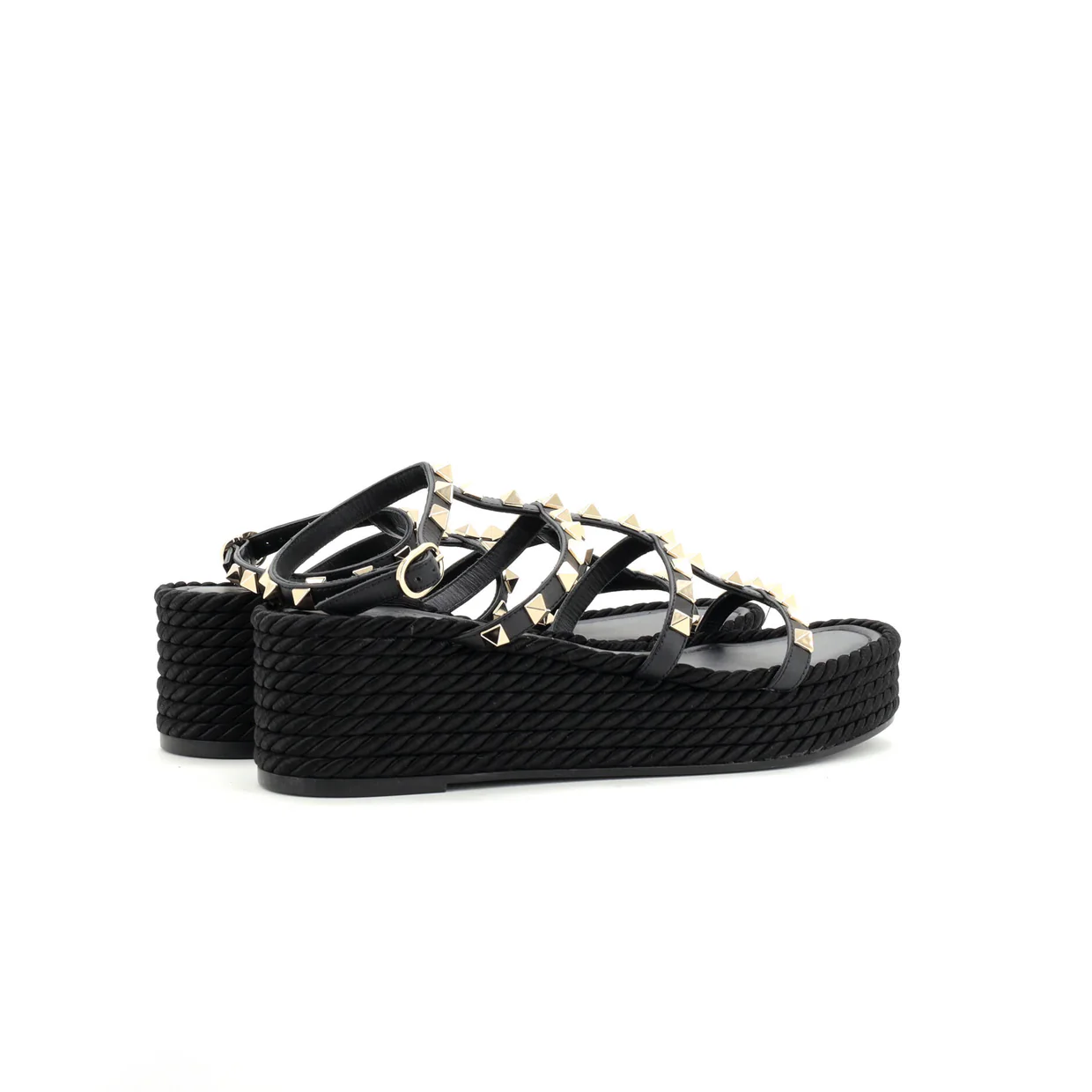 Women's Rockstud Caged Wedge Espadrilles Leather - Deep Luxury