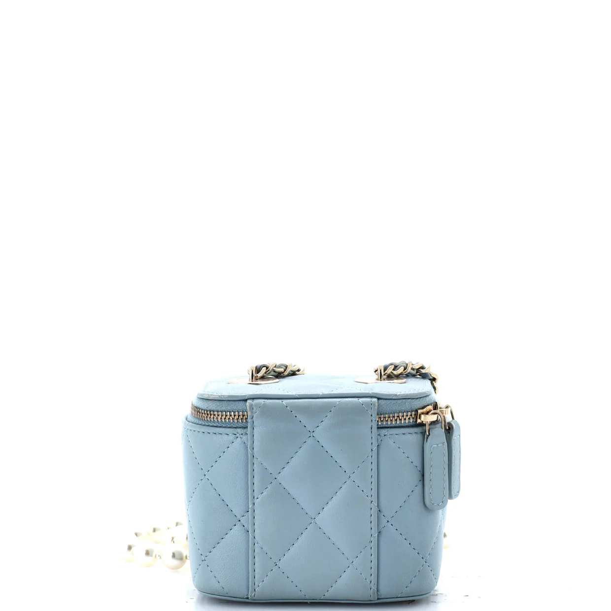 Vanity Case with Pearl Chain Quilted Lambskin Mini - Deep Luxury