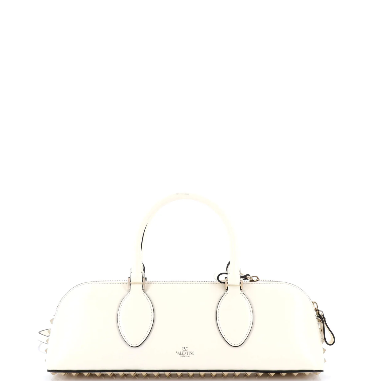 Rockstud Zip Up Top Handle Bag Leather East West - Deep Luxury