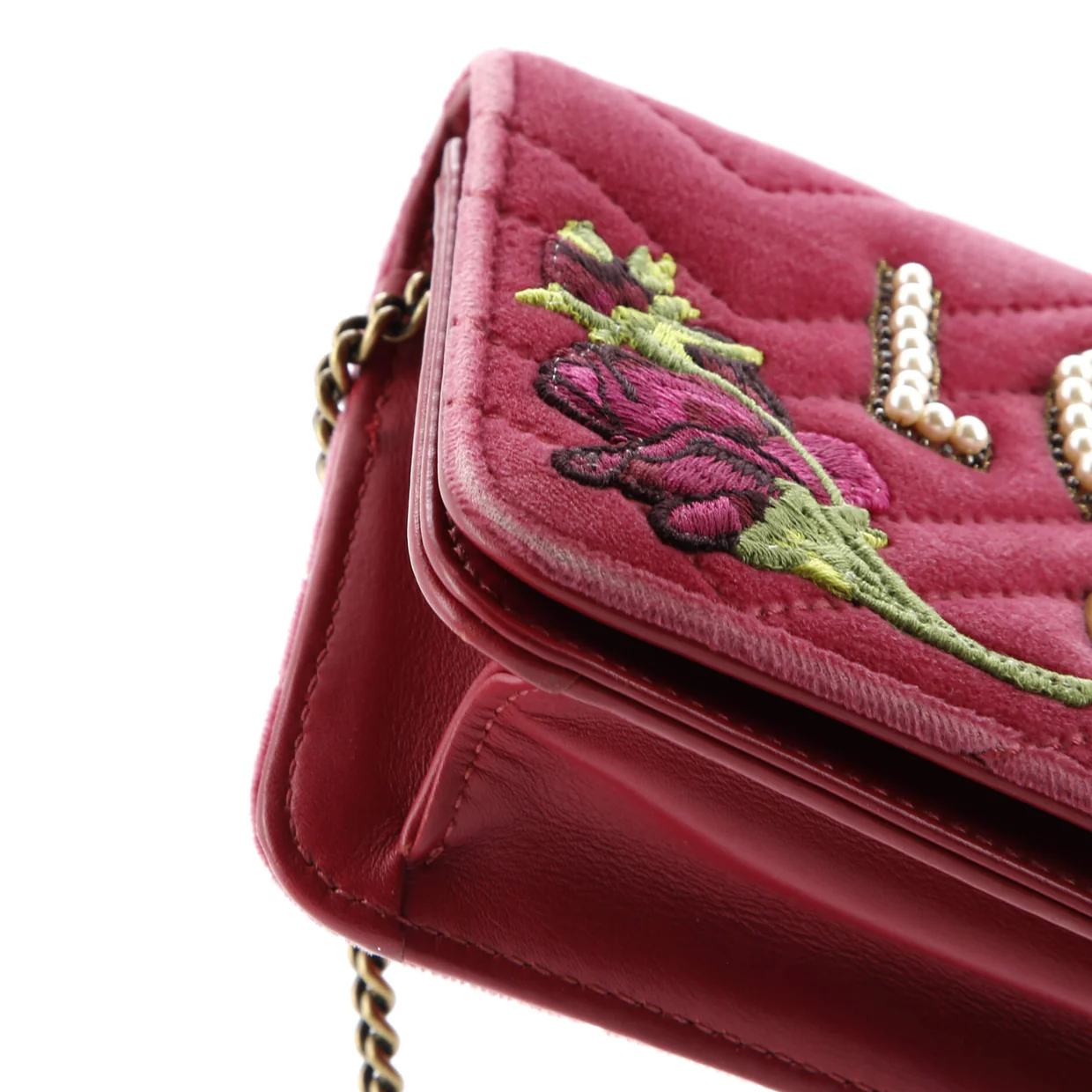 GG Marmont Chain Flap Bag Embroidered Matelasse Velvet Mini - Deep Luxury