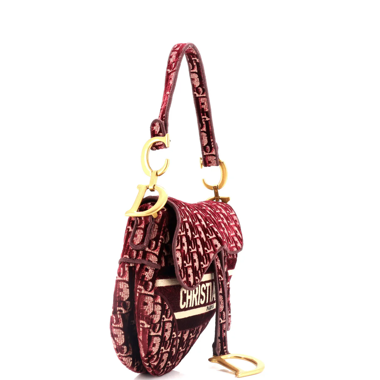 Saddle Handbag Logo Embroidered Oblique Velvet Medium - Deep Luxury