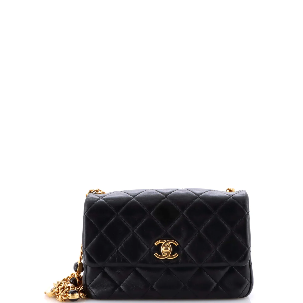 Resin Pearl Chain Flap Bag Quilted Lambskin Small - Deep Luxury