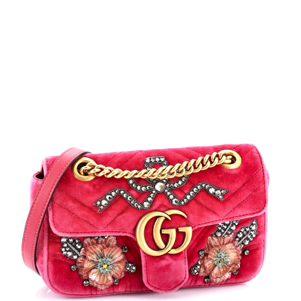 GG Marmont Flap Bag Embellished Matelasse Velvet Mini - Deep Luxury