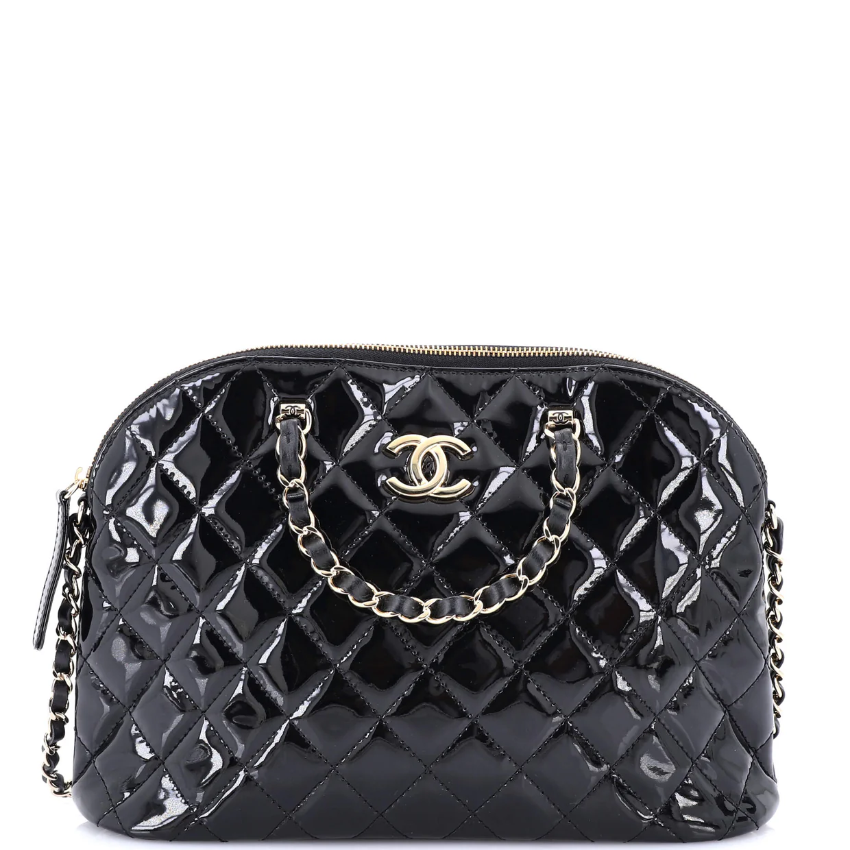 CC Dome Zip Shopping Bag Quilted Patent Small - Deep Luxury
