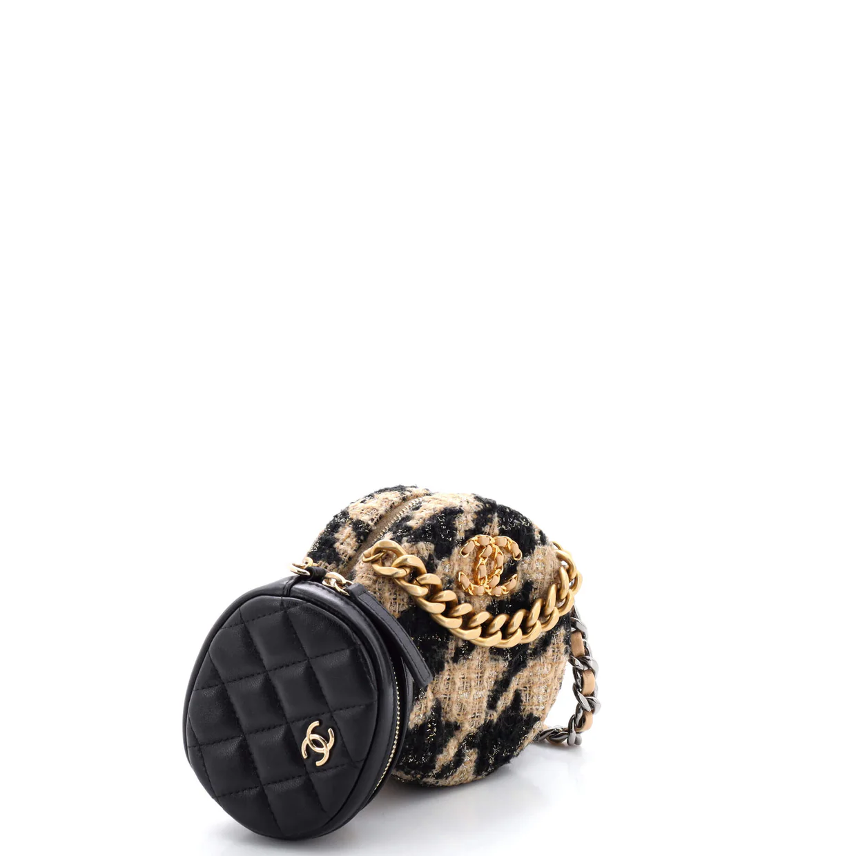 19 Round Clutch with Chain and Coin Purse Quilted Tweed and Lambskin - Deep Luxury