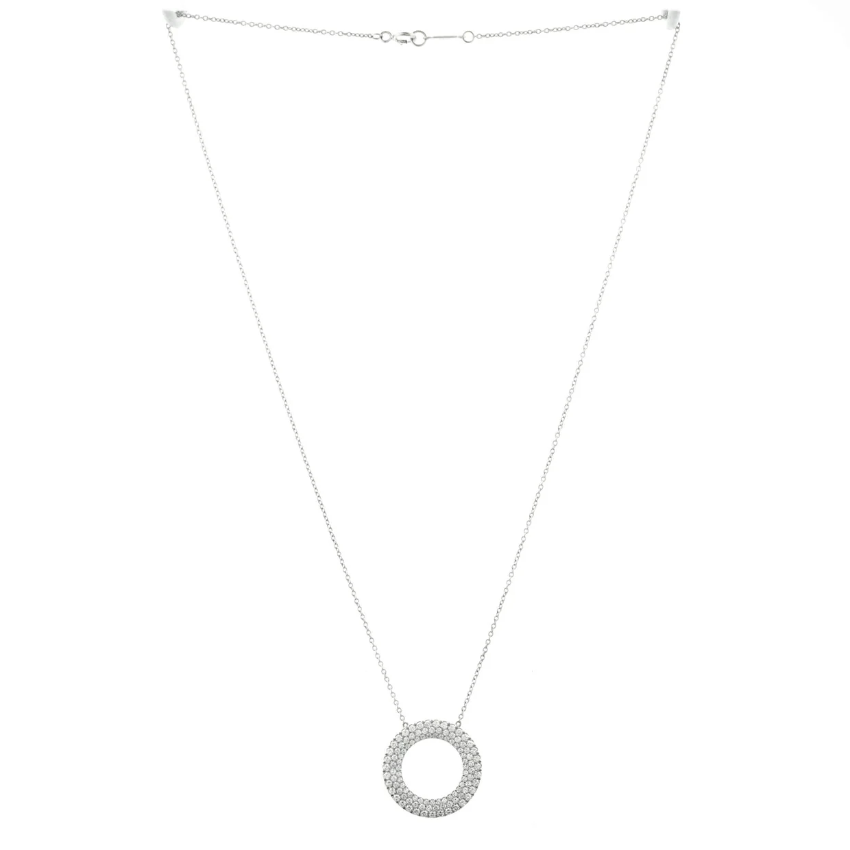 Metro Three-Row Circle Pendant Necklace 18K White Gold and Diamonds - Deep Luxury
