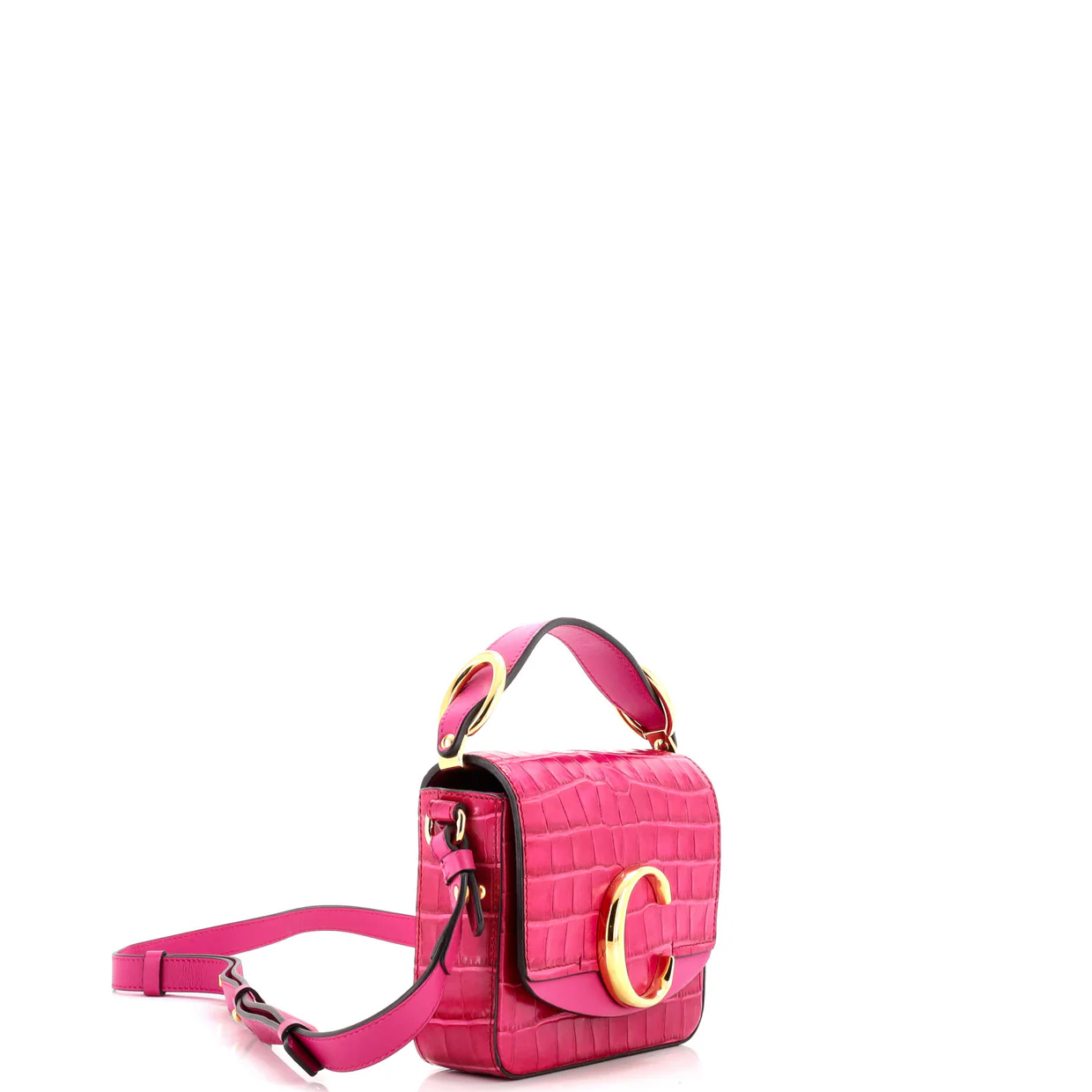 C Double Carry Bag Crocodile Embossed Leather Mini - Deep Luxury