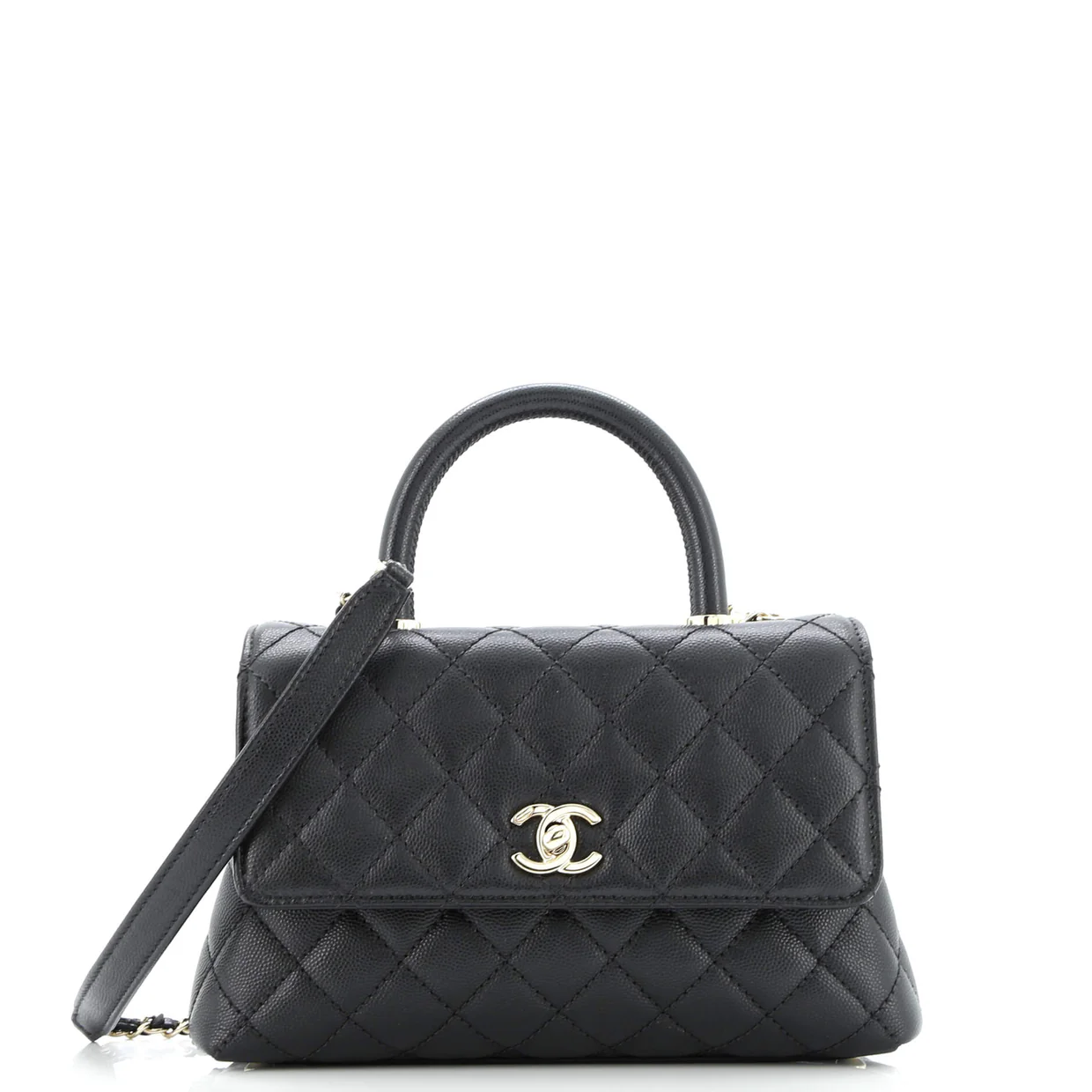 Coco Top Handle Bag Quilted Caviar Mini - Deep Luxury