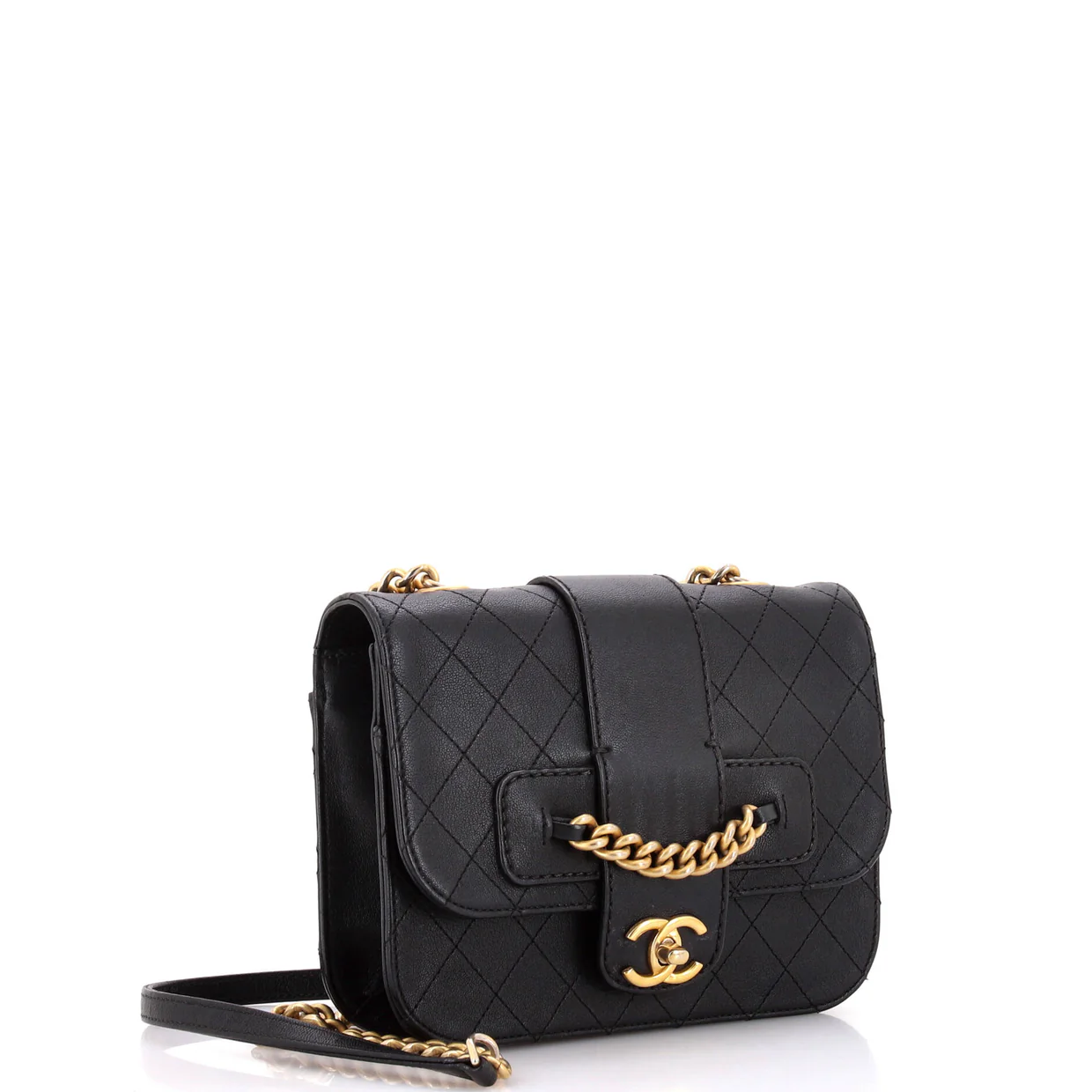 Front Chain Flap Bag Quilted Sheepskin Medium - Deep Luxury