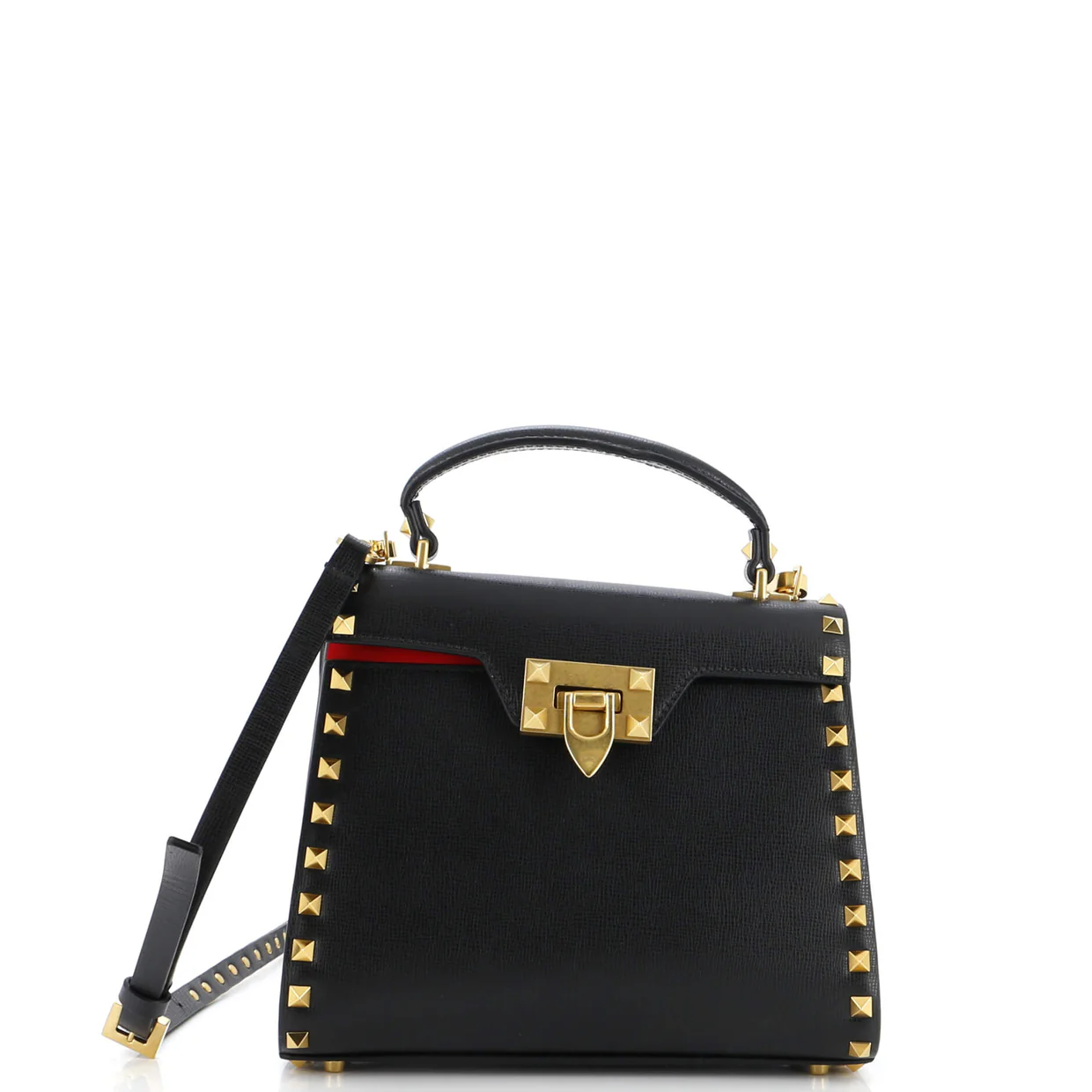 Rockstud Alcove Flip Lock Top Handle Bag Leather Small - Deep Luxury