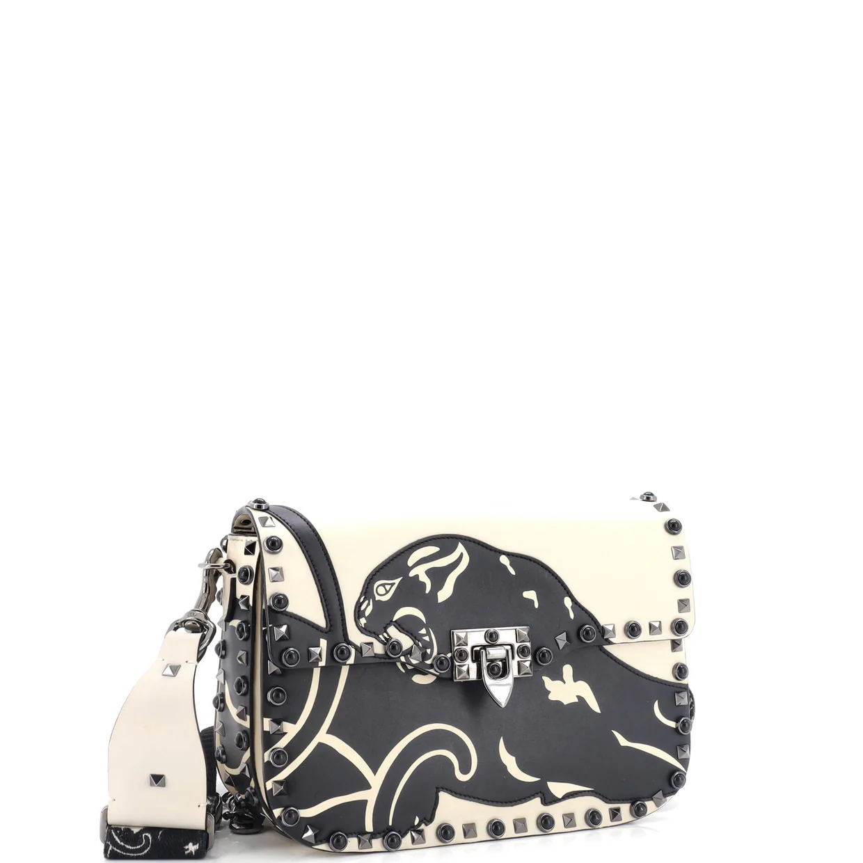 Rolling Rockstud Crossbody Bag Applique Leather with Cabochons Medium - Deep Luxury