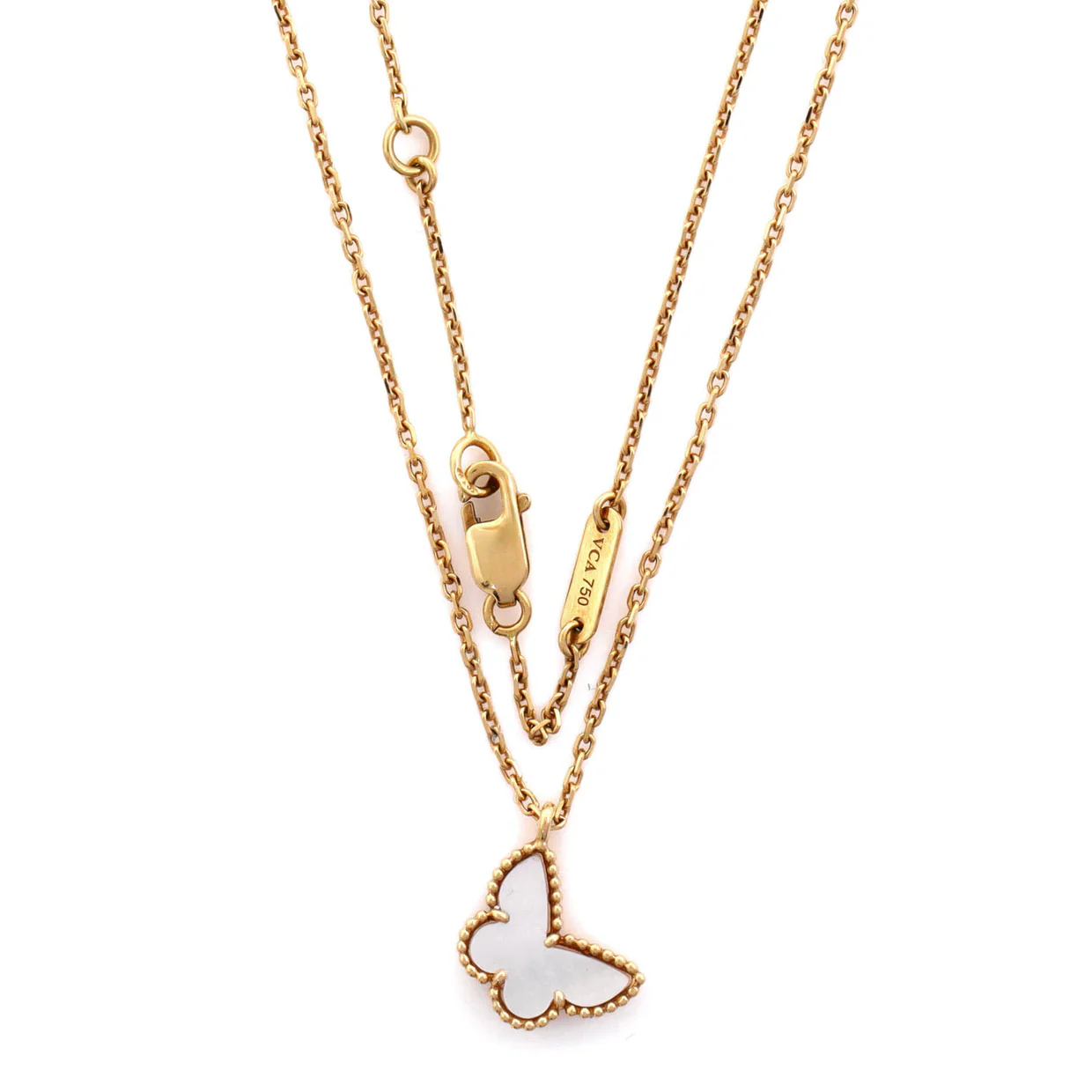 Sweet Alhambra Butterfly Pendant Necklace 18K Yellow Gold and Mother of Pearl - Deep Luxury