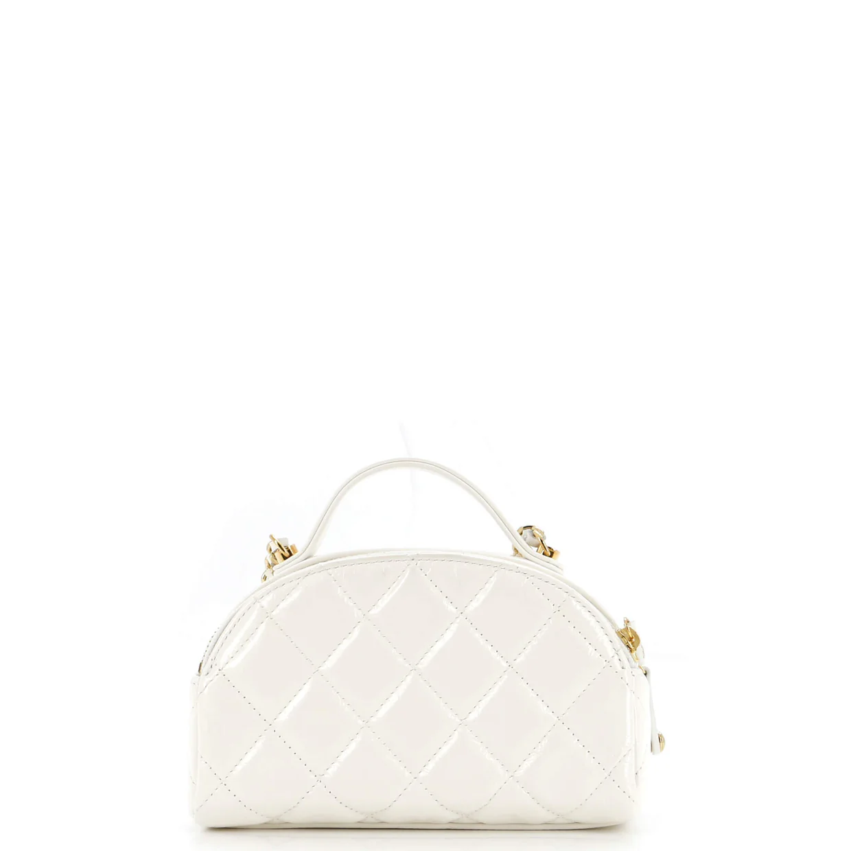 Double Zip Top Handle Vanity Case with Chain Quilted Shiny Calfskin - Deep Luxury