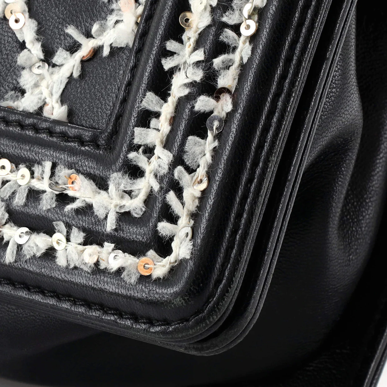 Boy Flap Bag Lambskin with Quilted Tweed and Sequins Small - Deep Luxury