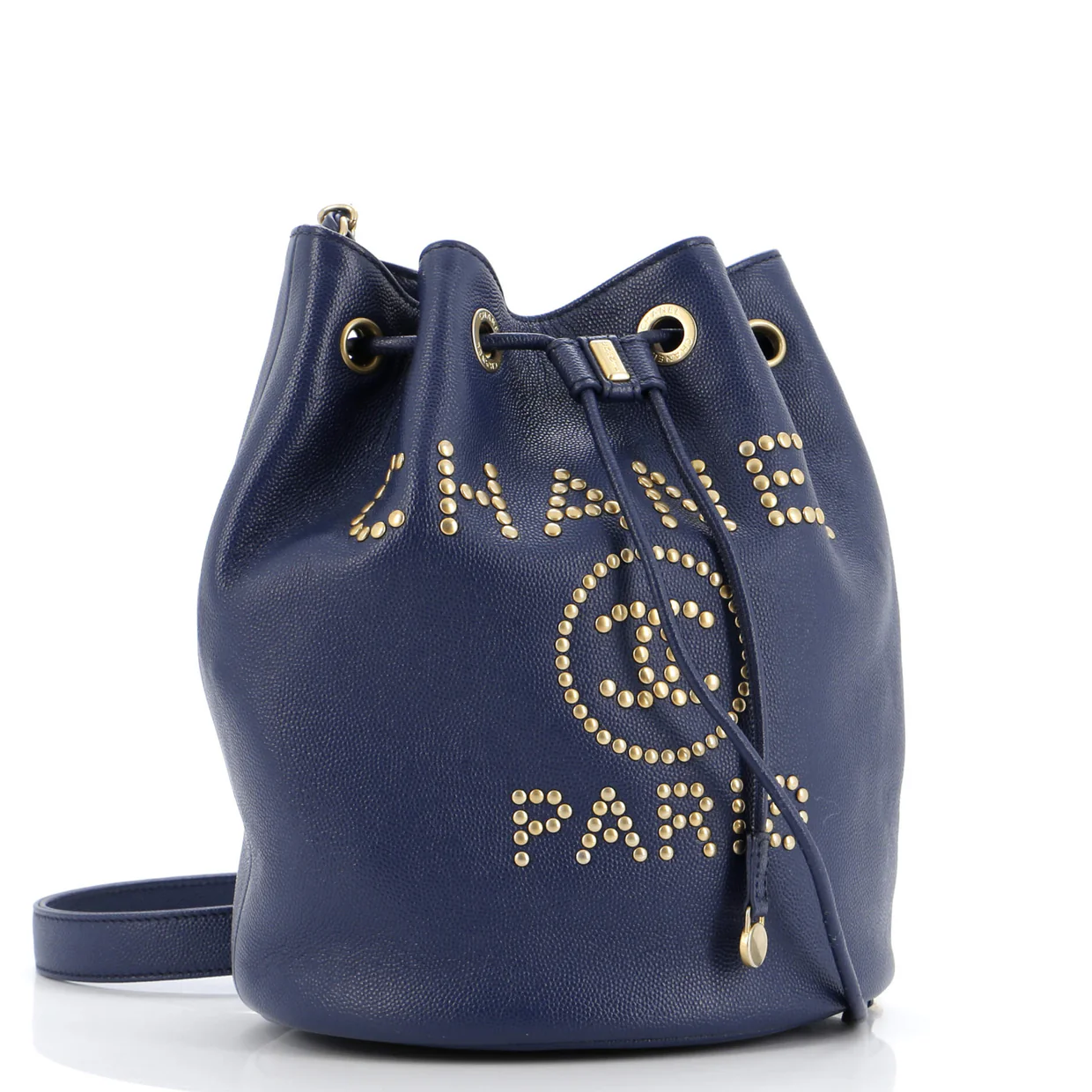 Deauville Drawstring Bucket Bag Studded Caviar Medium - Deep Luxury