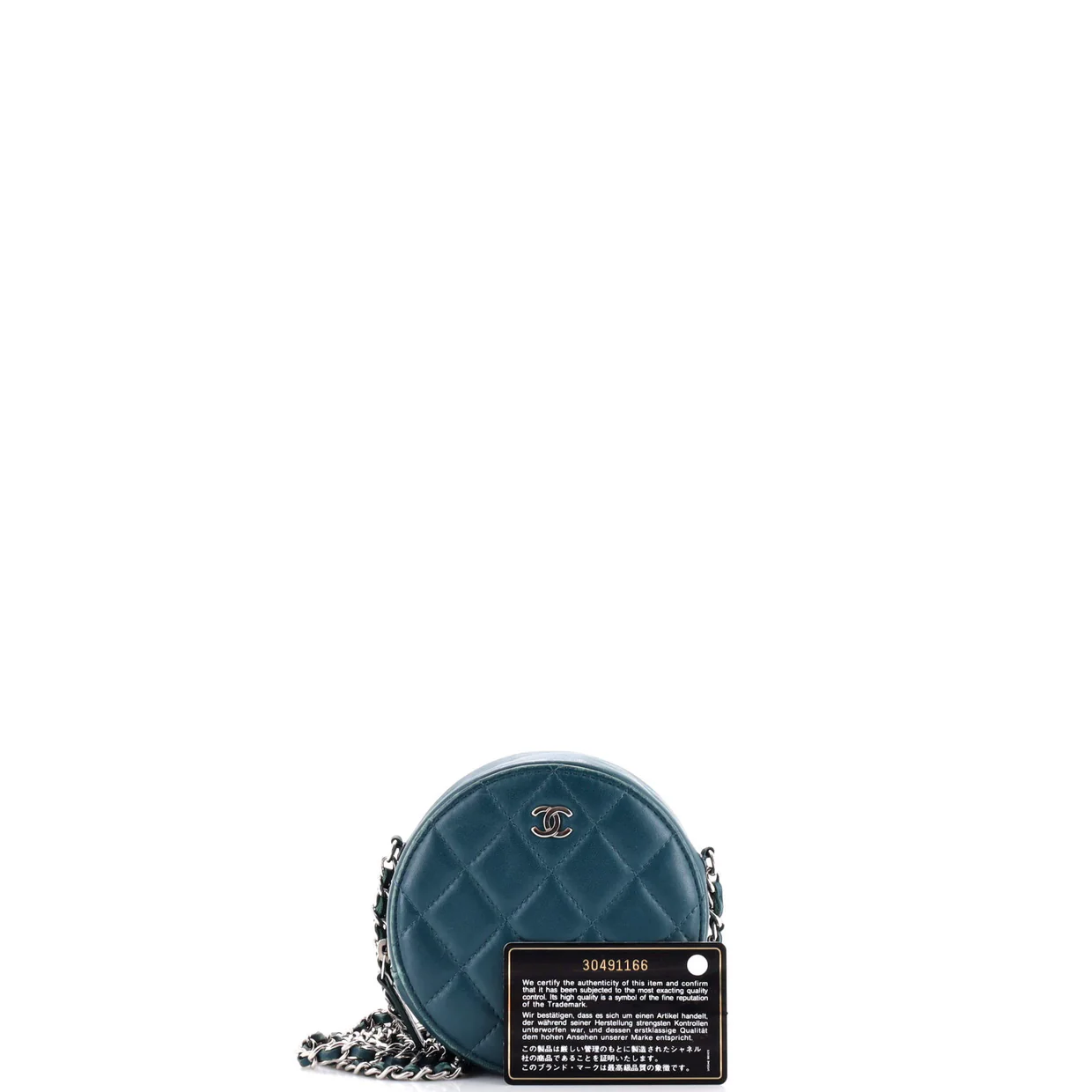Round Clutch with Chain Quilted Lambskin Mini - Deep Luxury