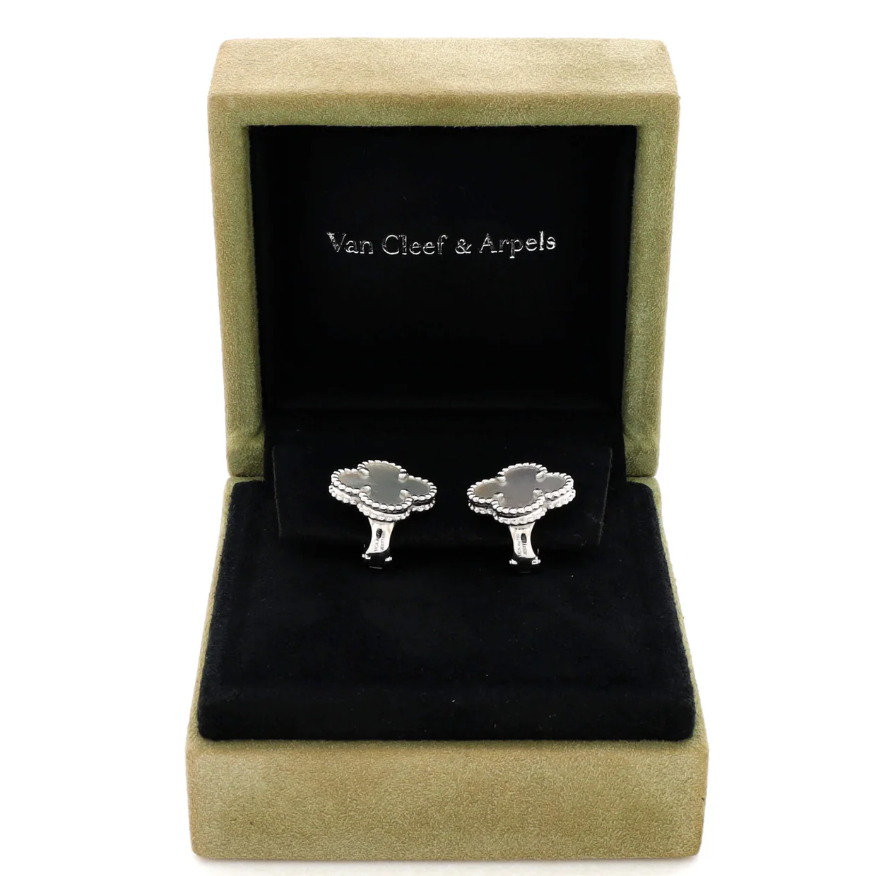 Vintage Alhambra Earrings 18K White Gold and Mother of Pearl - Deep Luxury