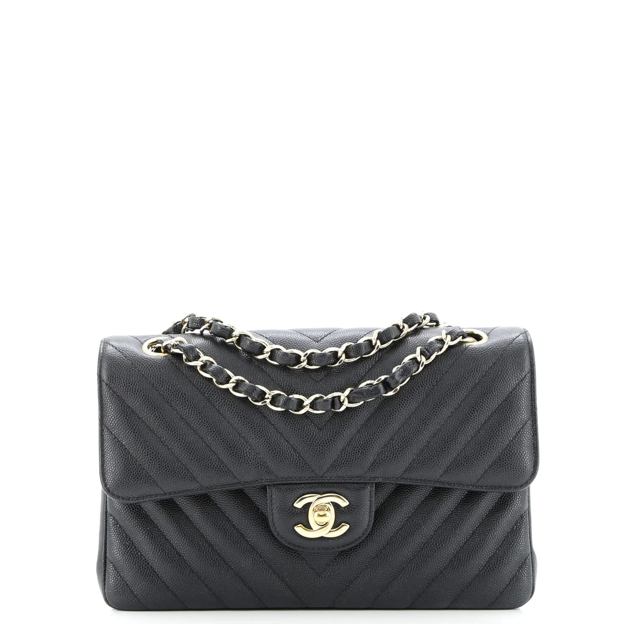 Classic Double Flap Bag Chevron Caviar Small - Deep Luxury