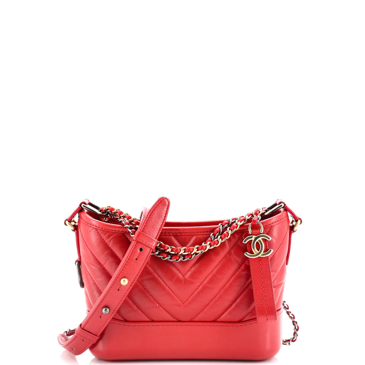 Gabrielle Hobo Chevron Aged Calfskin Small - Deep Luxury