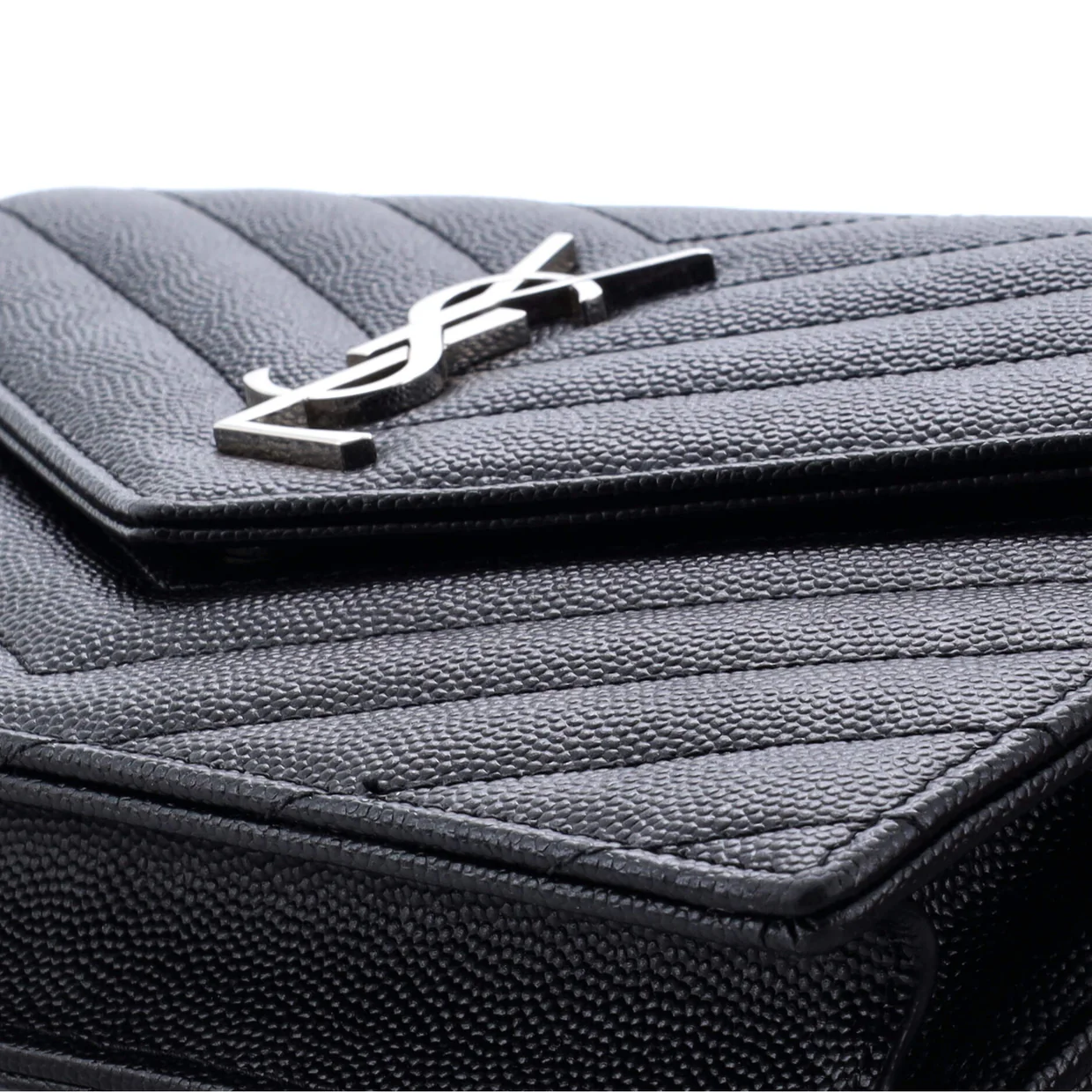 Classic Monogram Wallet on Chain Matelasse Chevron Metallic Leather Small - Deep Luxury