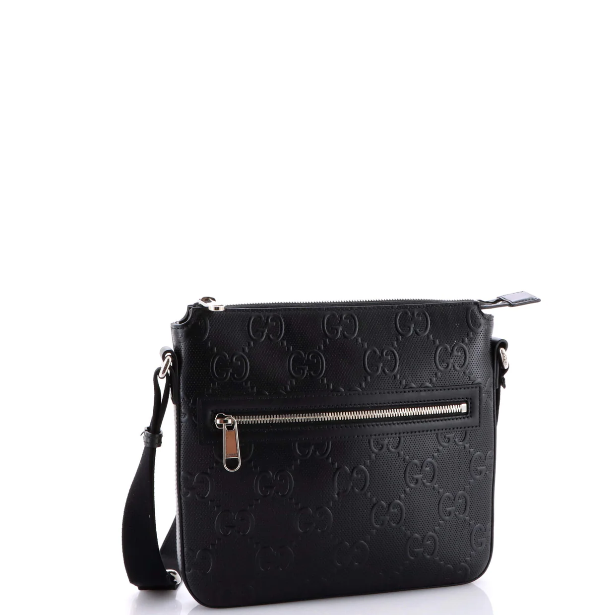 Front Zip Messenger GG Embossed Perforated Leather Small - Deep Luxury