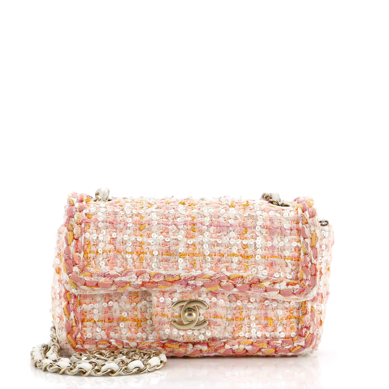 Classic Single Flap Bag Braided Quilted Tweed with Sequins Mini - Deep Luxury