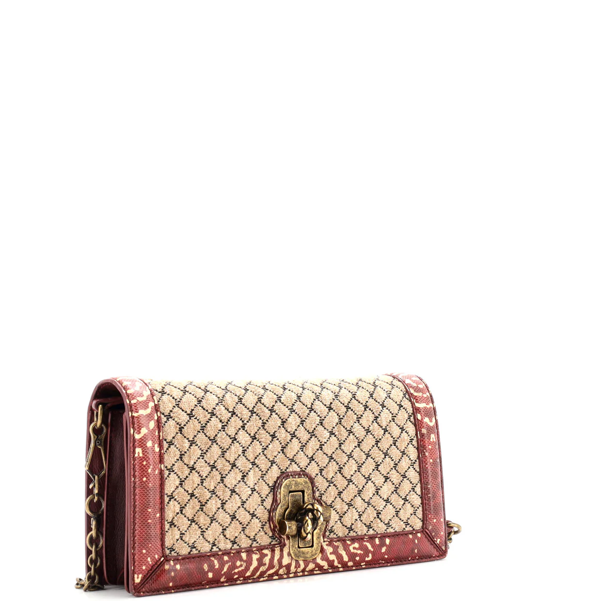Olimpia Knot Chain Clutch Intrecciato Knit with Snakeskin Trim - Deep Luxury