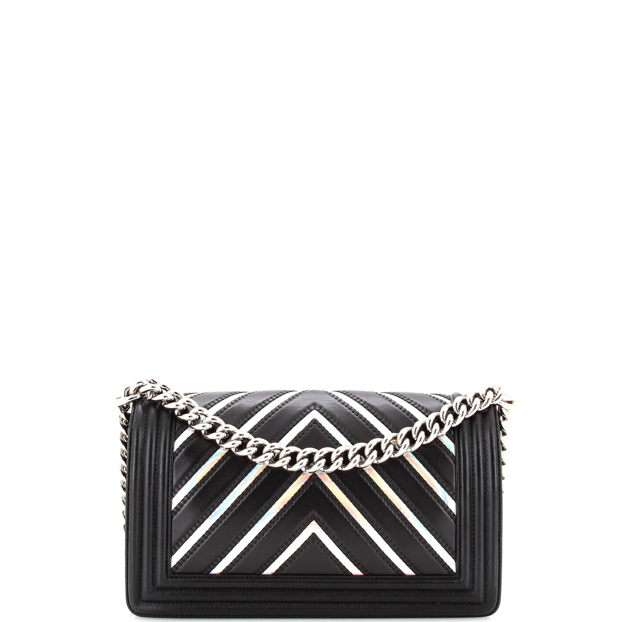 Boy Flap Bag Chevron Lambskin with Holographic PVC Old Medium - Deep Luxury