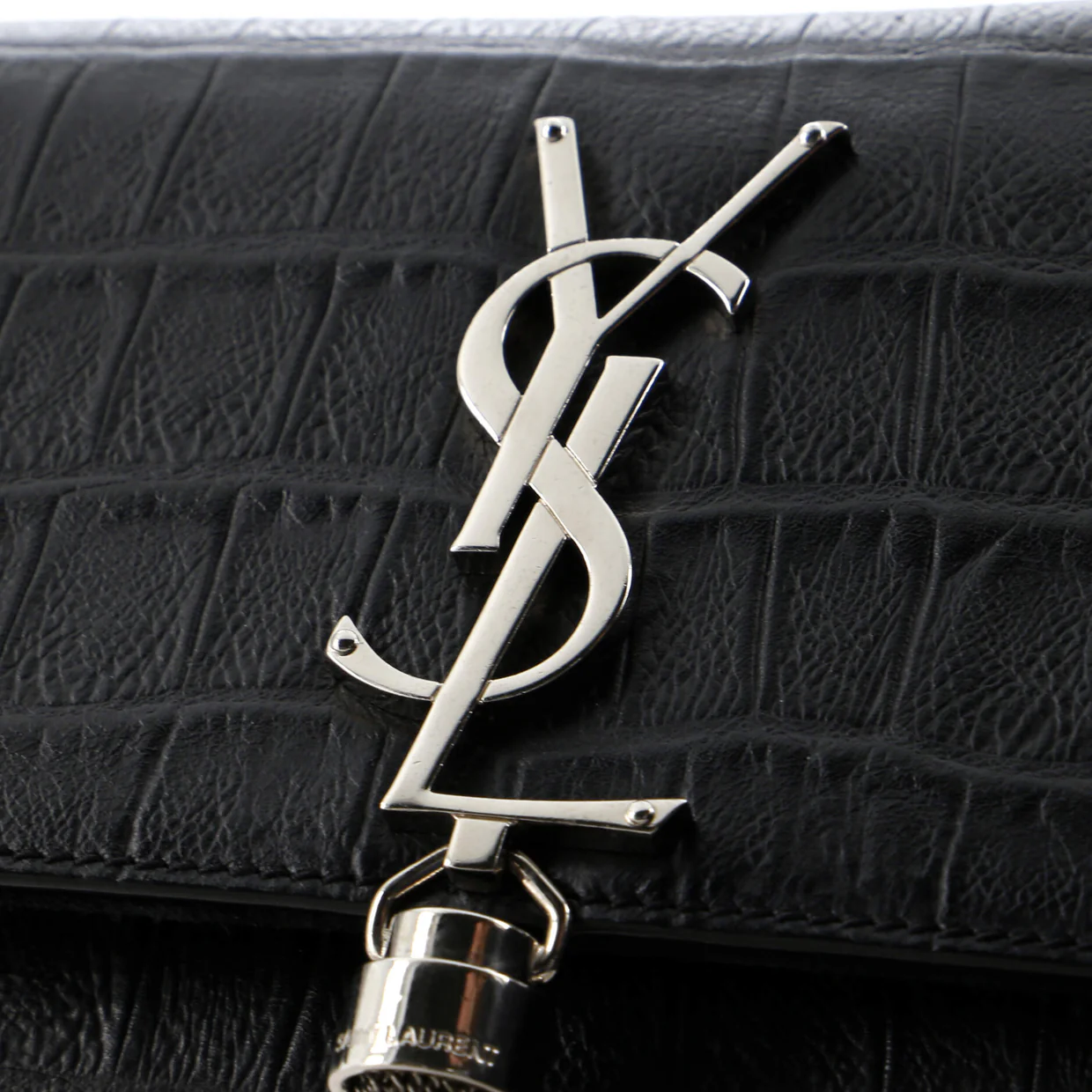 Classic Monogram Tassel Crossbody Bag Crocodile Embossed Leather Small - Deep Luxury