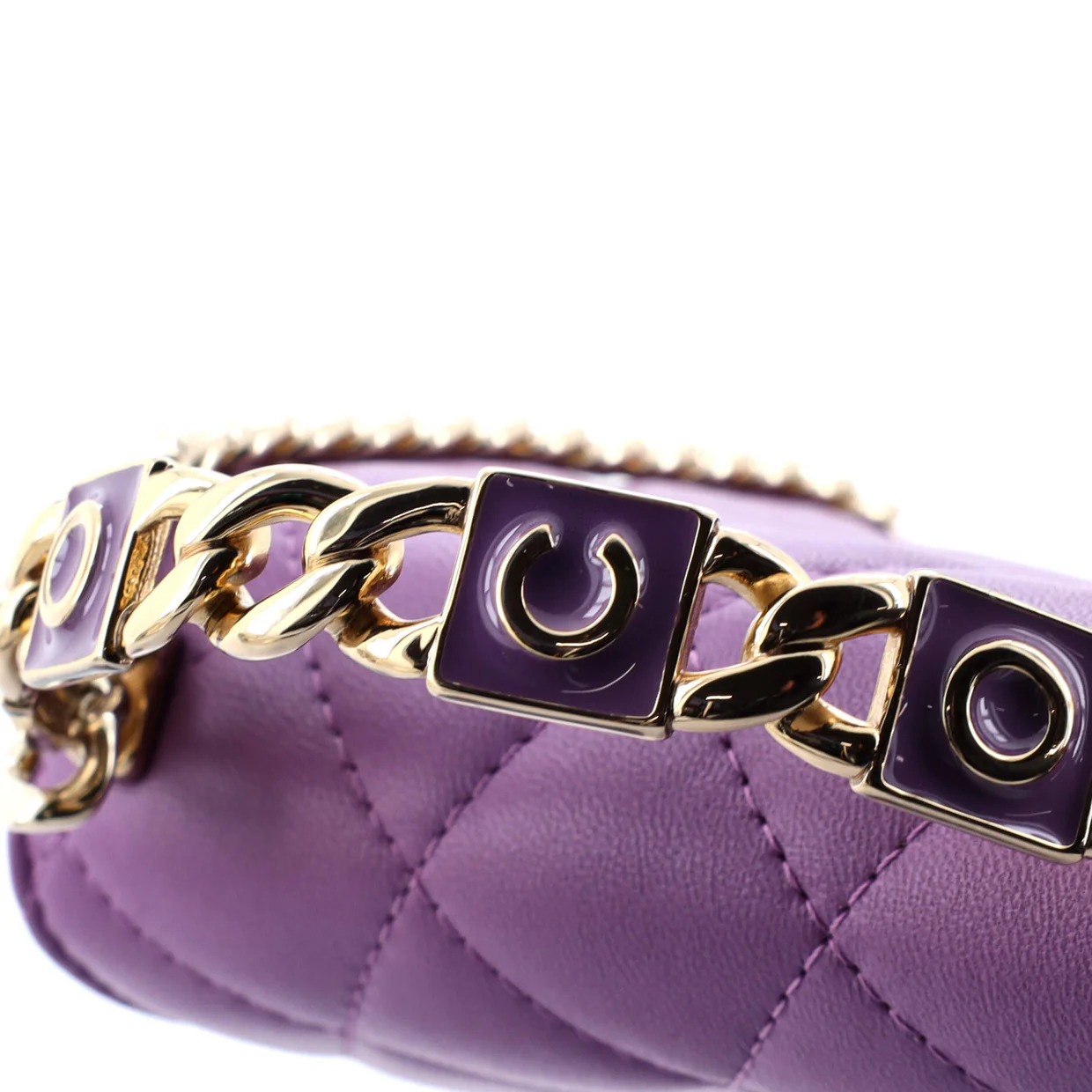 Coco Enamel Top Handle Flap Clutch with Chain Quilted Lambskin - Deep Luxury