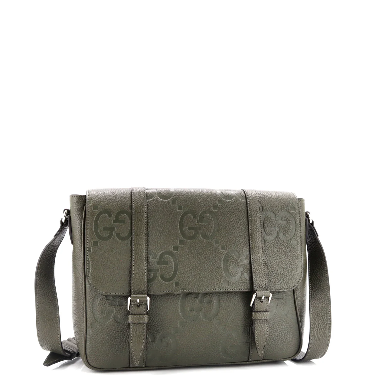 Double Belt Flap Messenger Bag Jumbo GG Embossed Leather Medium - Deep Luxury