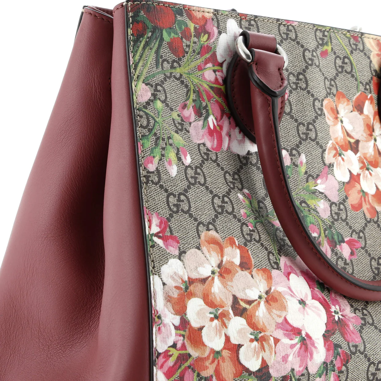 Convertible Shopping Tote Blooms Print GG Coated Canvas Large - Deep Luxury