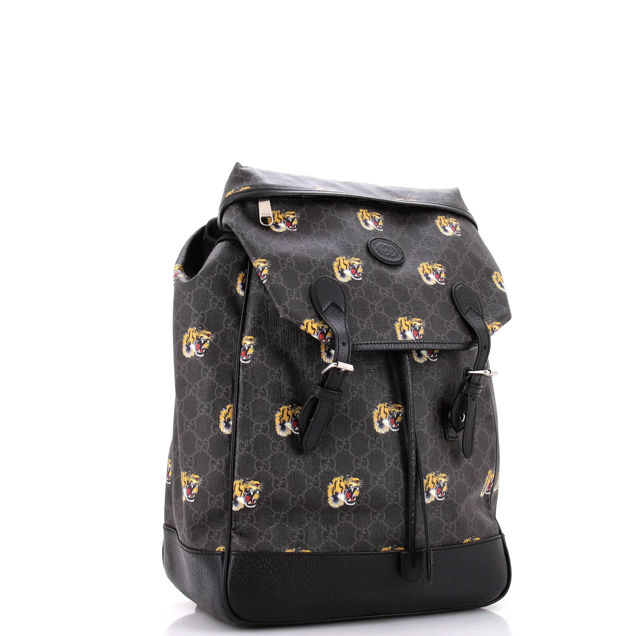Interlocking G Patch Drawstring Flap Backpack Printed GG Coated Canvas Medium - Deep Luxury