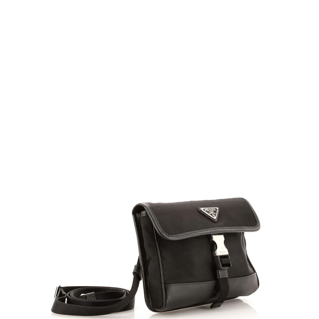 Buckle Flap Crossbody Bag Re-Nylon and Leather Small - Deep Luxury