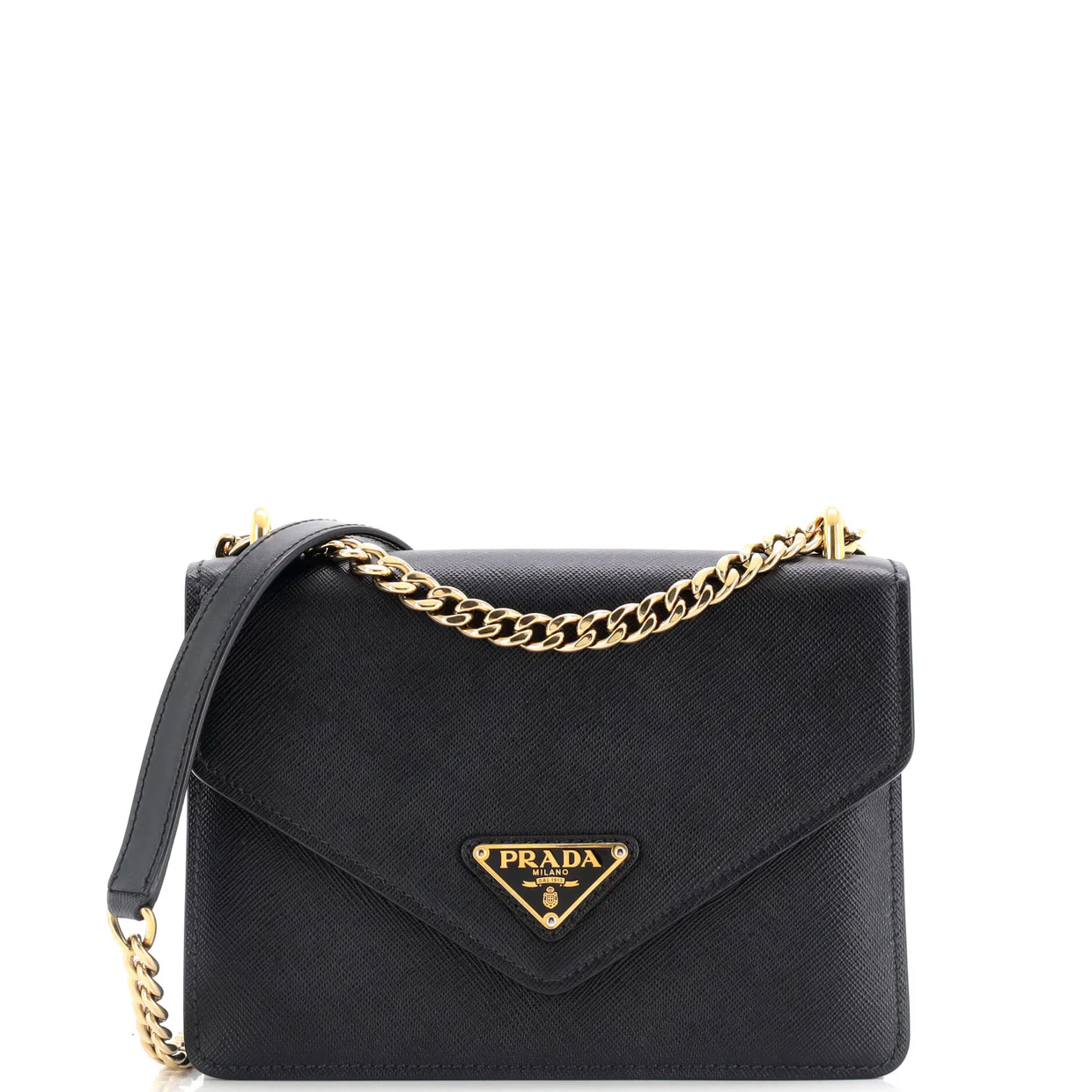 Envelope Flap Chain Shoulder bag Saffiano Leather Small - Deep Luxury