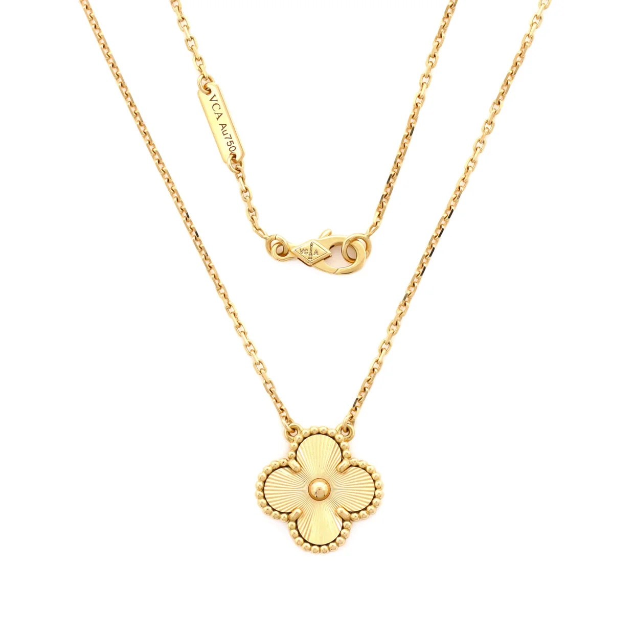 Vintage Alhambra Pendant Necklace Guilloche 18K Yellow Gold - Deep Luxury
