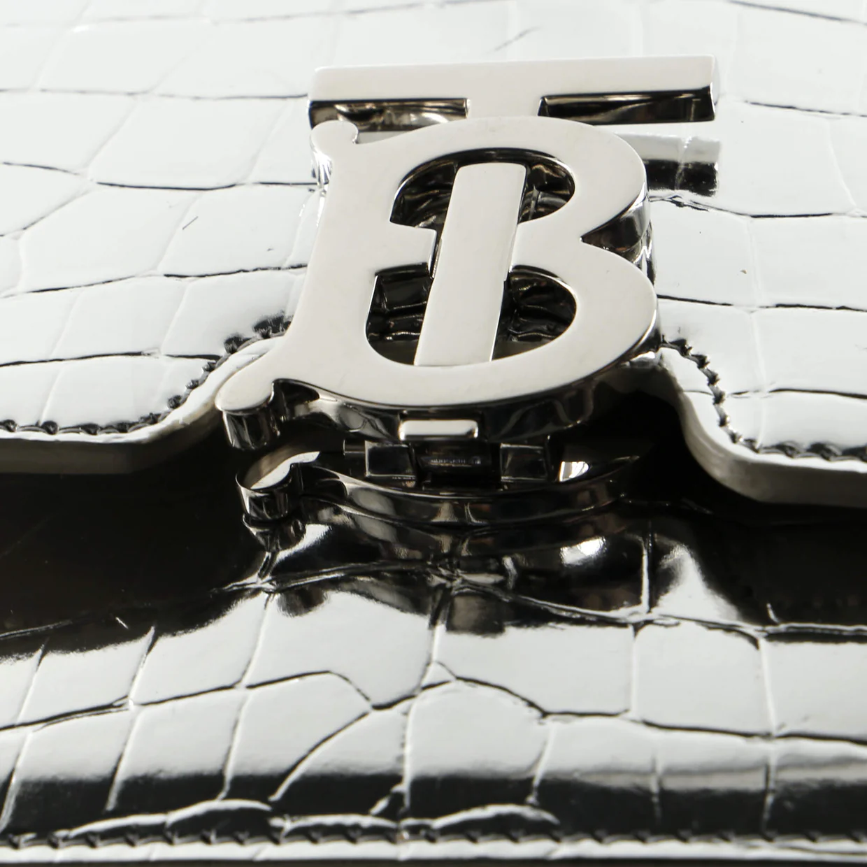 TB Flap Bag Embossed Metallic Leather Small - Deep Luxury