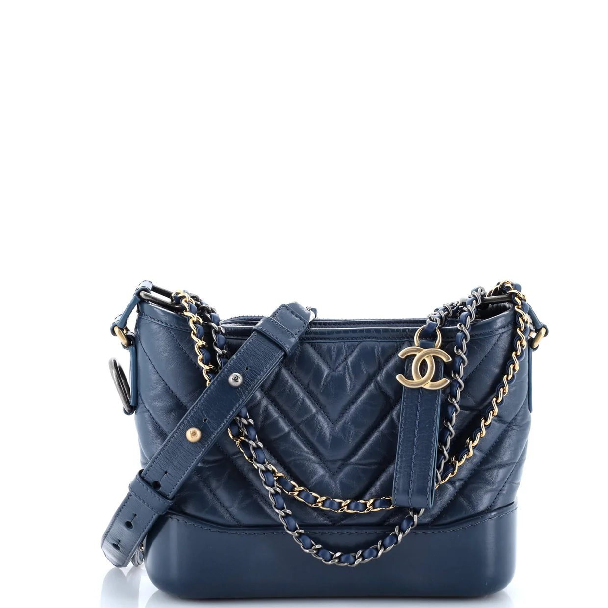 Gabrielle Hobo Chevron Aged Calfskin Small - Deep Luxury