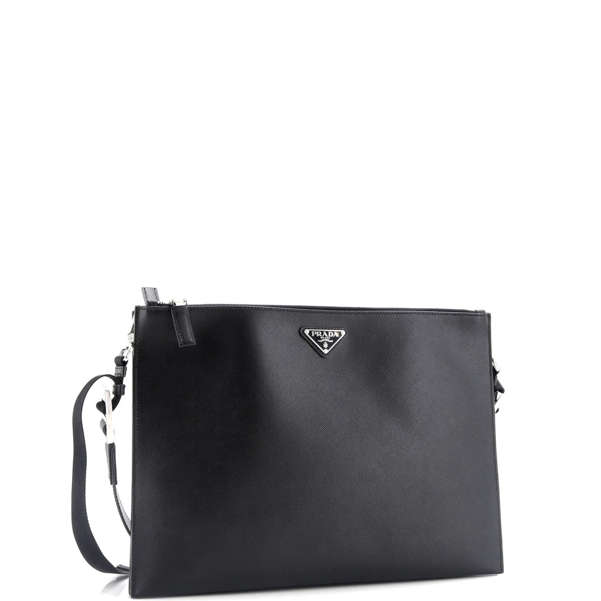 Double Zip Clutch Crossbody Bag Saffiano Leather Large - Deep Luxury