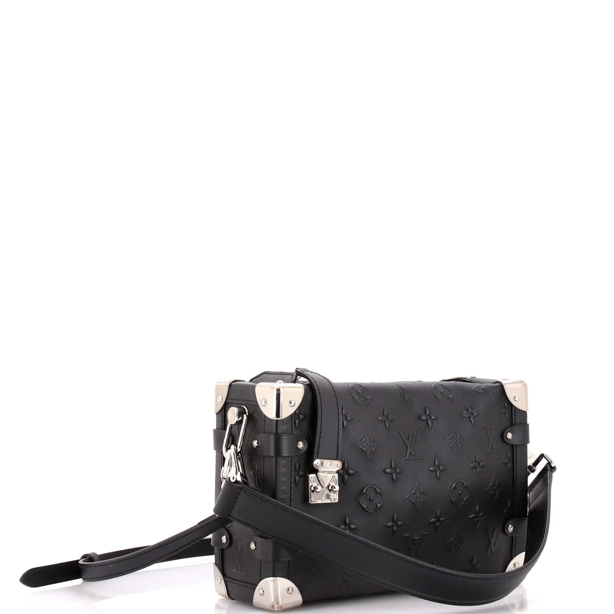 Side Trunk Handbag Debossed Monogram Leather MM - Deep Luxury