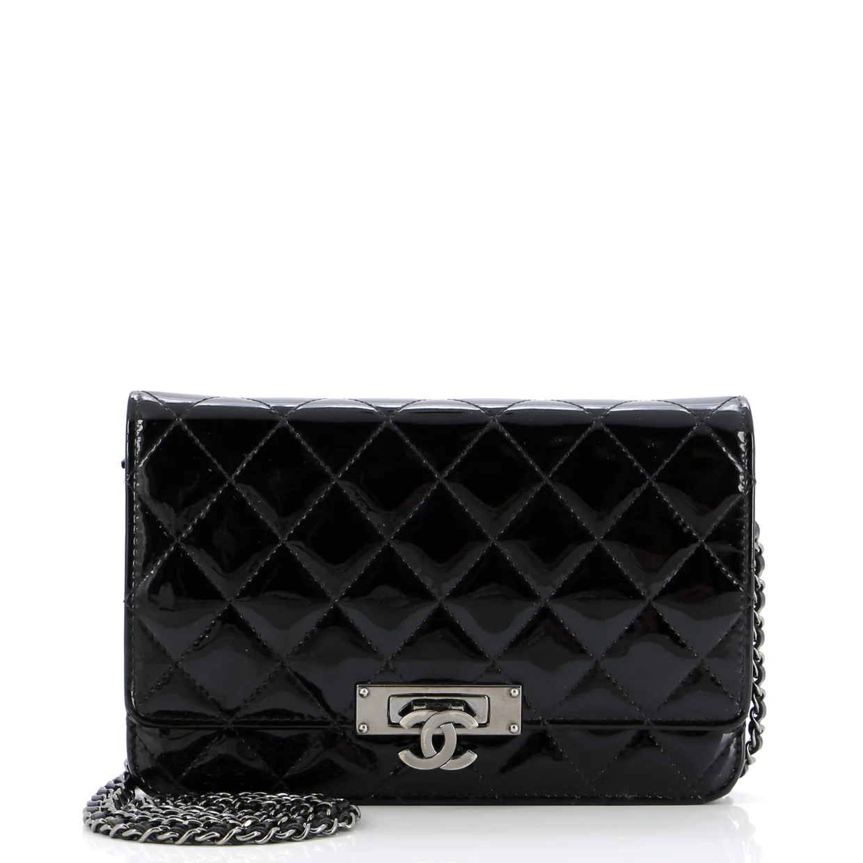 Golden Class Wallet on Chain Quilted Patent - Deep Luxury