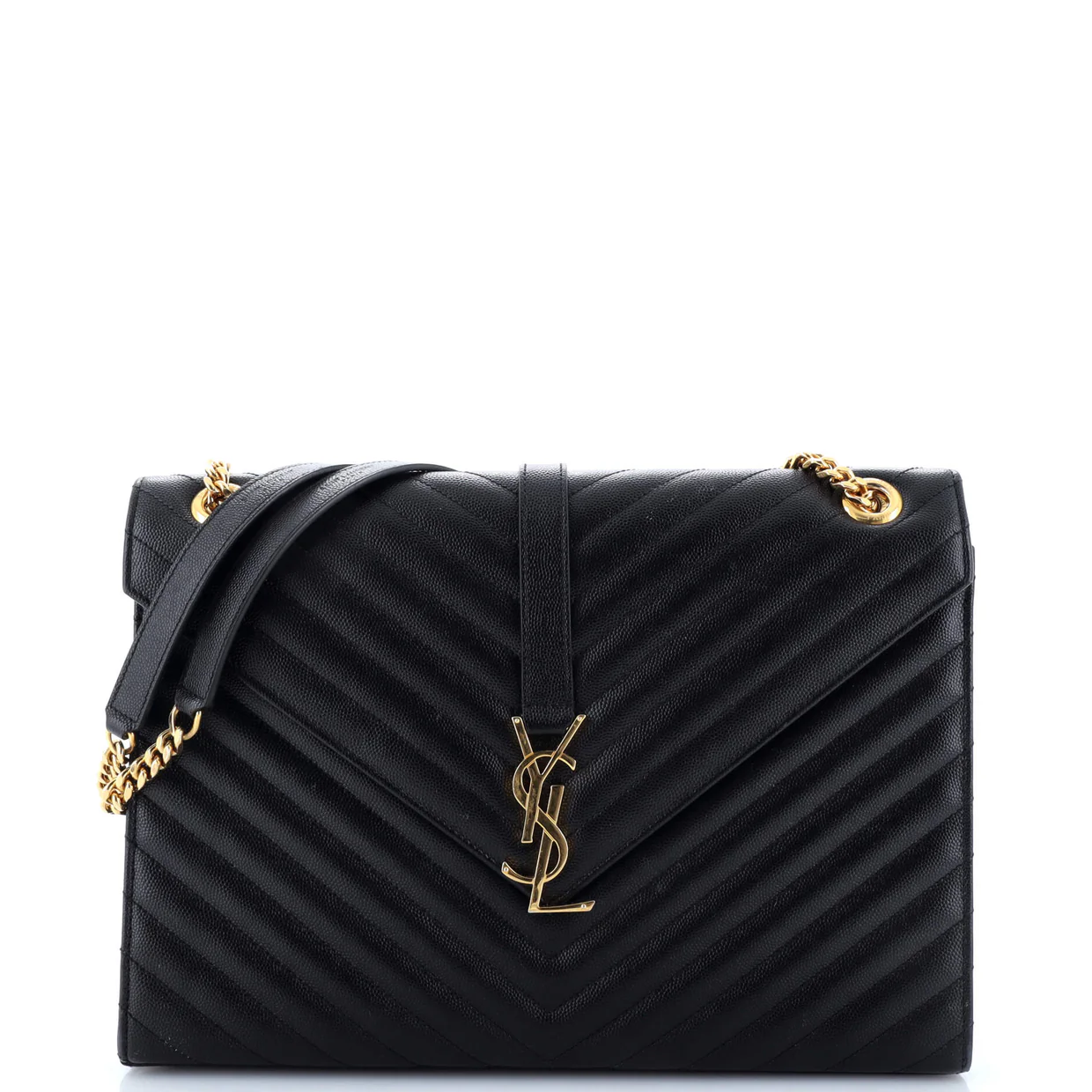 Classic Monogram Envelope Satchel Matelasse Chevron Leather Large - Deep Luxury
