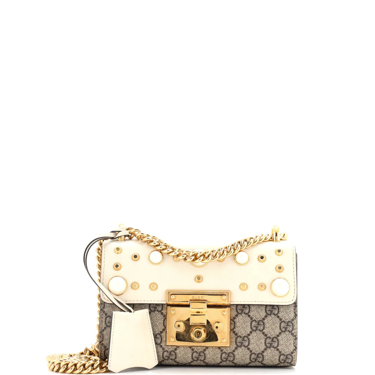 Pearly Padlock Shoulder Bag GG Coated Canvas with Studded Leather Small - Deep Luxury