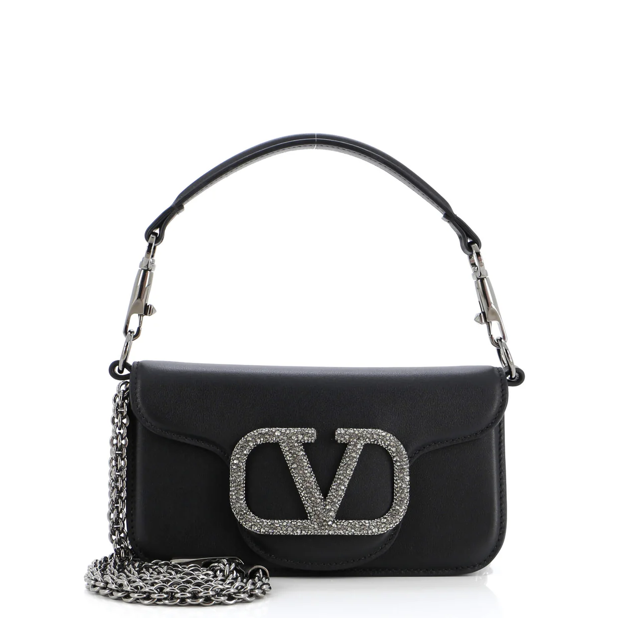 VLogo Loco Flap Shoulder Bag Leather with Crystals Small - Deep Luxury