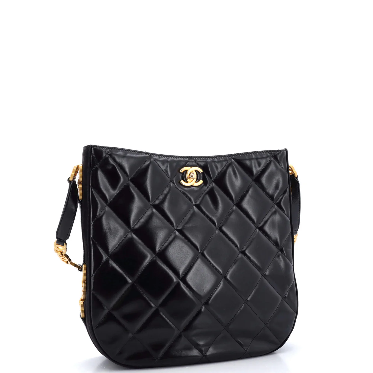 Tiny CC Link Hobo Quilted Shiny Calfskin and Suede Medium - Deep Luxury