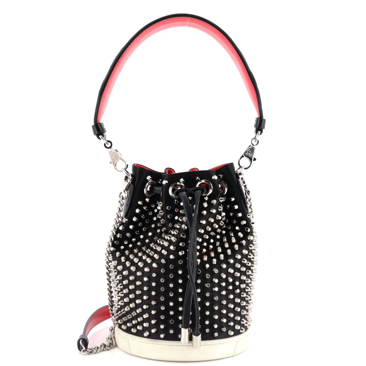 Marie Jane Bucket Bag Studded Satin and Leather - Deep Luxury