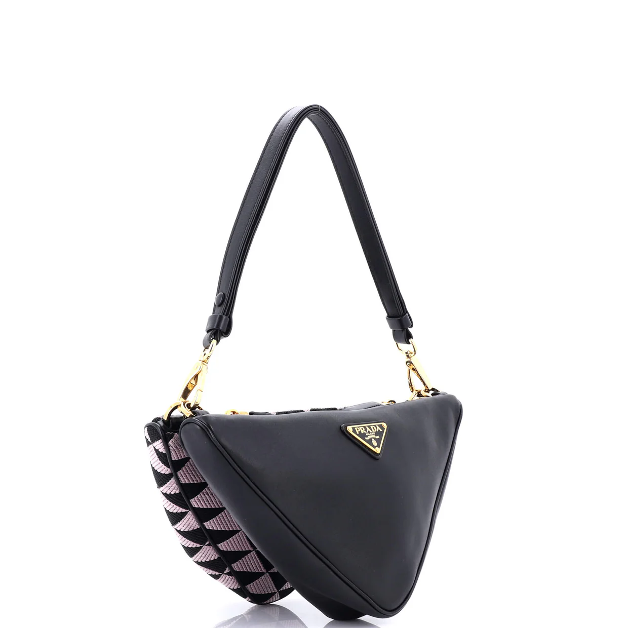 Double Symbole Triangle Bag Leather and Jacquard Mini - Deep Luxury
