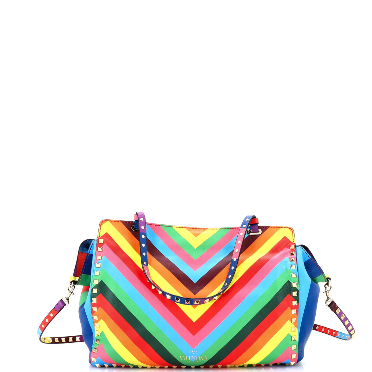 Rockstud 1973 Tote Striped Leather Medium - Deep Luxury