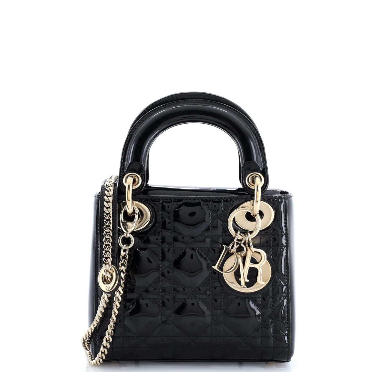 Lady Dior Chain Bag Cannage Quilt Patent Mini - Deep Luxury