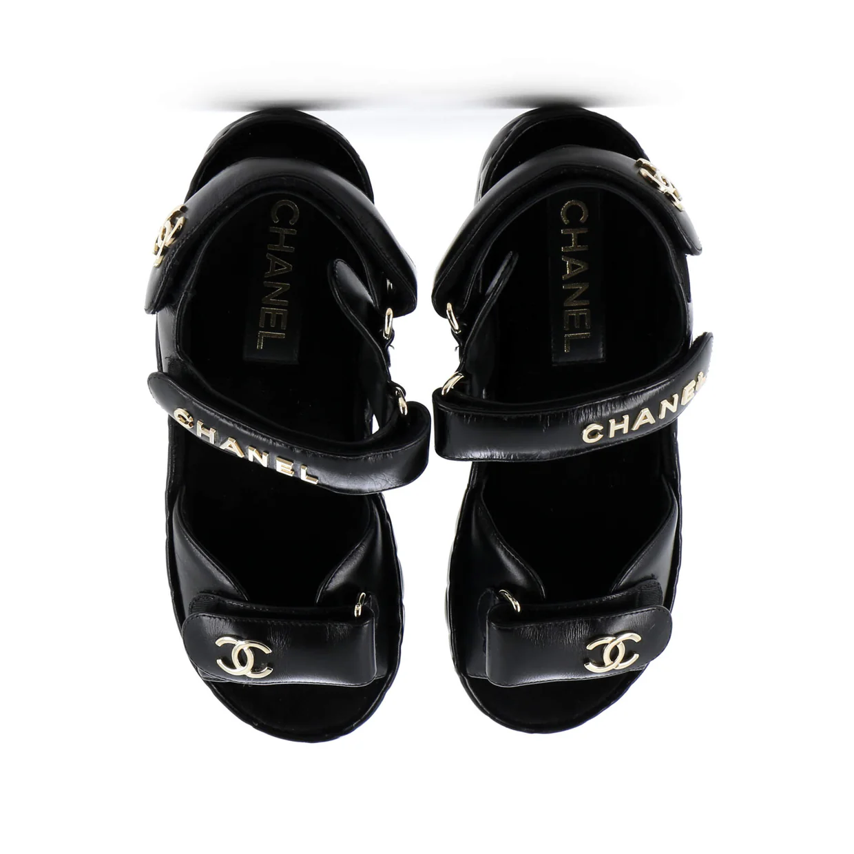 Women's Logo Velcro Strap Wedge Sandals Quilted Metallic Leather - Deep Luxury